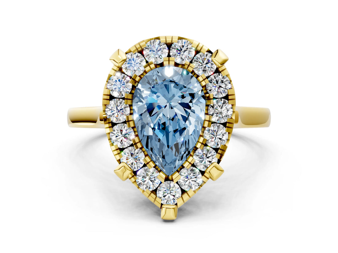 Yellow gold Fancy Blue Pear  Diamond Cluster Halo Solitaire with Four-Prong Setting_78