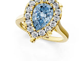 Yellow gold Fancy Blue Pear  Diamond Cluster Halo Solitaire with Four-Prong Setting_79