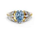 Yellow gold Fancy Blue Pear  Diamond Cluster Leaf Design Ring with Prong Setting_50
