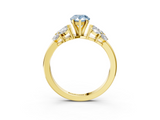 Yellow gold Fancy Blue Pear  Diamond Cluster Leaf Design Ring with Prong Setting_53