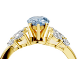 Yellow gold Fancy Blue Pear  Diamond Cluster Leaf Design Ring with Prong Setting_54