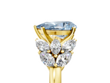 Yellow gold Fancy Blue Pear  Diamond Cluster Leaf Design Ring with Prong Setting_55