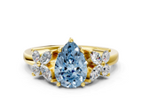 Yellow gold Fancy Blue Pear  Diamond Floral Cluster Ring with Solitaire Band and Prong Setting_55