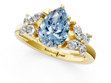 Yellow gold Fancy Blue Pear  Diamond Floral Cluster Ring with Solitaire Band and Prong Setting_56