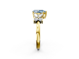 Yellow gold Fancy Blue Pear  Diamond Floral Cluster Ring with Solitaire Band and Prong Setting_57