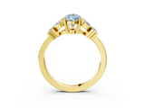 Yellow gold Fancy Blue Pear  Diamond Floral Cluster Ring with Solitaire Band and Prong Setting_58