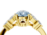 Yellow gold Fancy Blue Pear  Diamond Floral Cluster Ring with Solitaire Band and Prong Setting_59