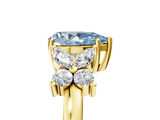 Yellow gold Fancy Blue Pear  Diamond Floral Cluster Ring with Solitaire Band and Prong Setting_60