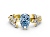 Yellow gold Fancy Blue Pear  Diamond Floral Vine Solitaire Engagement Ring_3