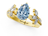 Yellow gold Fancy Blue Pear  Diamond Floral Vine Solitaire Engagement Ring_4
