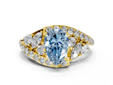 Yellow gold Fancy Blue Pear  Diamond Halo Ring with Marquise and Pavé Band in Prong Setting_65