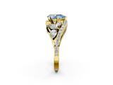 Yellow gold Fancy Blue Pear  Diamond Halo Ring with Marquise and Pavé Band in Prong Setting_67