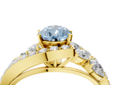 Yellow gold Fancy Blue Pear  Diamond Halo Ring with Marquise and Pavé Band in Prong Setting_69