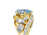 Yellow gold Fancy Blue Pear  Diamond Halo Ring with Marquise and Pavé Band in Prong Setting_70
