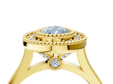 Yellow gold Fancy Blue Pear  Diamond Halo Ring with Milgrain Frame and Pavé Band 4
