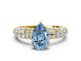 Yellow gold Fancy Blue Pear  Diamond Pavé Band Solitaire Ring with Four-Prong Setting_49