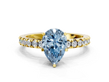 Yellow gold Fancy Blue Pear  Diamond Pavé Band Solitaire with Four-Prong Setting_201