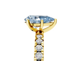 Yellow gold Fancy Blue Pear  Diamond Pavé Band Solitaire with Four-Prong Setting_206