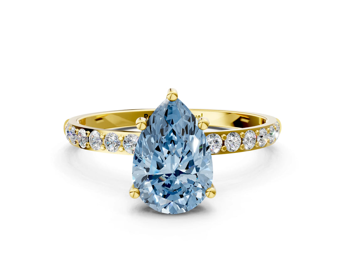 Yellow gold Fancy Blue Pear  Diamond Pavé Band with Six-Prong Setting_52