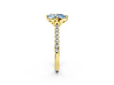 Yellow gold Fancy Blue Pear  Diamond Pave Band with Floral Prong Setting_29