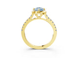Yellow gold Fancy Blue Pear  Diamond Pave Band with Floral Prong Setting_30