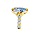 Yellow gold Fancy Blue Pear  Diamond Pave Band with Floral Prong Setting_32