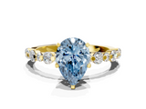 Yellow gold Fancy Blue Pear  Diamond Prong Set Engagement Ring with Pave Band_204