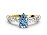 Yellow gold Fancy Blue Pear  Diamond Prong Setting with Side Stones on a Pave Band_148