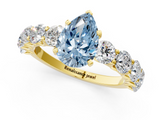 Yellow gold Fancy Blue Pear  Diamond Prong Setting with Side Stones on a Pave Band_149