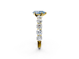 Yellow gold Fancy Blue Pear  Diamond Prong Setting with Side Stones on a Pave Band_150