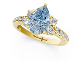 Yellow gold Fancy Blue Pear  Diamond Three-Stone Pave Band with Four-Prong Setting_21