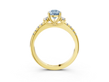 Yellow gold Fancy Blue Pear  Diamond Three-Stone Pave Band with Four-Prong Setting_23