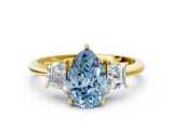 Yellow gold Fancy Blue Pear  Diamond Three-Stone Ring with Trapezoid Side Stones and Prong Setting_16