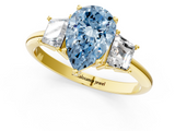 Yellow gold Fancy Blue Pear  Diamond Three-Stone Ring with Trapezoid Side Stones and Prong Setting_17