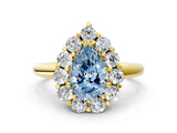Yellow gold Fancy Blue Pear  Halo Cluster Diamond Engagement Ring with Prong Setting and Polished Band_20