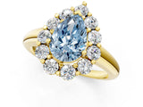 Yellow gold Fancy Blue Pear  Halo Cluster Diamond Engagement Ring with Prong Setting and Polished Band_21