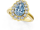 Yellow gold Fancy Blue Pear  Halo Cluster Diamond Engagement Ring with Solitaire Band and Prong Setting_49