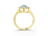 Yellow gold Fancy Blue Pear  Halo Cluster Diamond Engagement Ring with Solitaire Band and Prong Setting_51