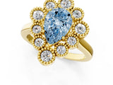 Yellow gold Fancy Blue Pear  Halo Diamond Cluster Engagement Ring with Milgrain Bezel Setting and Solitaire Band_46
