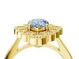 Yellow gold Fancy Blue Pear  Halo Diamond Cluster Engagement Ring with Milgrain Bezel Setting and Solitaire Band_49