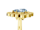 Yellow gold Fancy Blue Pear  Halo Diamond Cluster Engagement Ring with Milgrain Bezel Setting and Solitaire Band_50