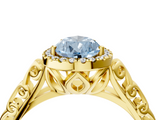 Yellow gold Fancy Blue Pear  Halo Diamond Engagement Ring with Intricate Filigree Band and Four-Prong Setting_58