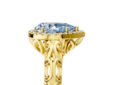 Yellow gold Fancy Blue Pear  Halo Diamond Engagement Ring with Intricate Filigree Band and Four-Prong Setting_59