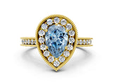 Yellow gold Fancy Blue Pear  Halo Diamond Engagement Ring with Milgrain Pave Band and Four-Prong Setting_111