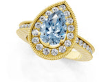 Yellow gold Fancy Blue Pear  Halo Diamond Engagement Ring with Milgrain Pave Band and Four-Prong Setting_112
