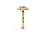 Yellow gold Fancy Blue Pear  Halo Diamond Engagement Ring with Milgrain Pave Band and Four-Prong Setting_113