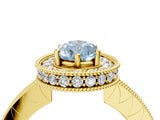 Yellow gold Fancy Blue Pear  Halo Diamond Engagement Ring with Milgrain Pave Band and Four-Prong Setting_115
