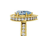 Yellow gold Fancy Blue Pear  Halo Diamond Engagement Ring with Milgrain Pave Band and Four-Prong Setting_116