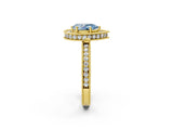 Yellow gold Fancy Blue Pear  Halo Diamond Engagement Ring with Milgrain Pave Band and Four-Prong Setting_14