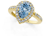 Yellow gold Fancy Blue Pear  Halo Diamond Engagement Ring with Pavé Band and Four-Prong Setting_82